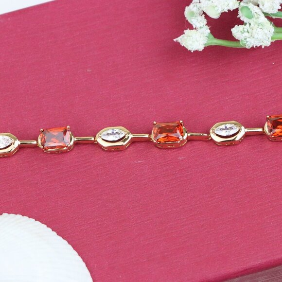 Elegant Rose Gold Bracelet with Red and White Zircon Stones, XPBL0726 - Picture 12 of 12